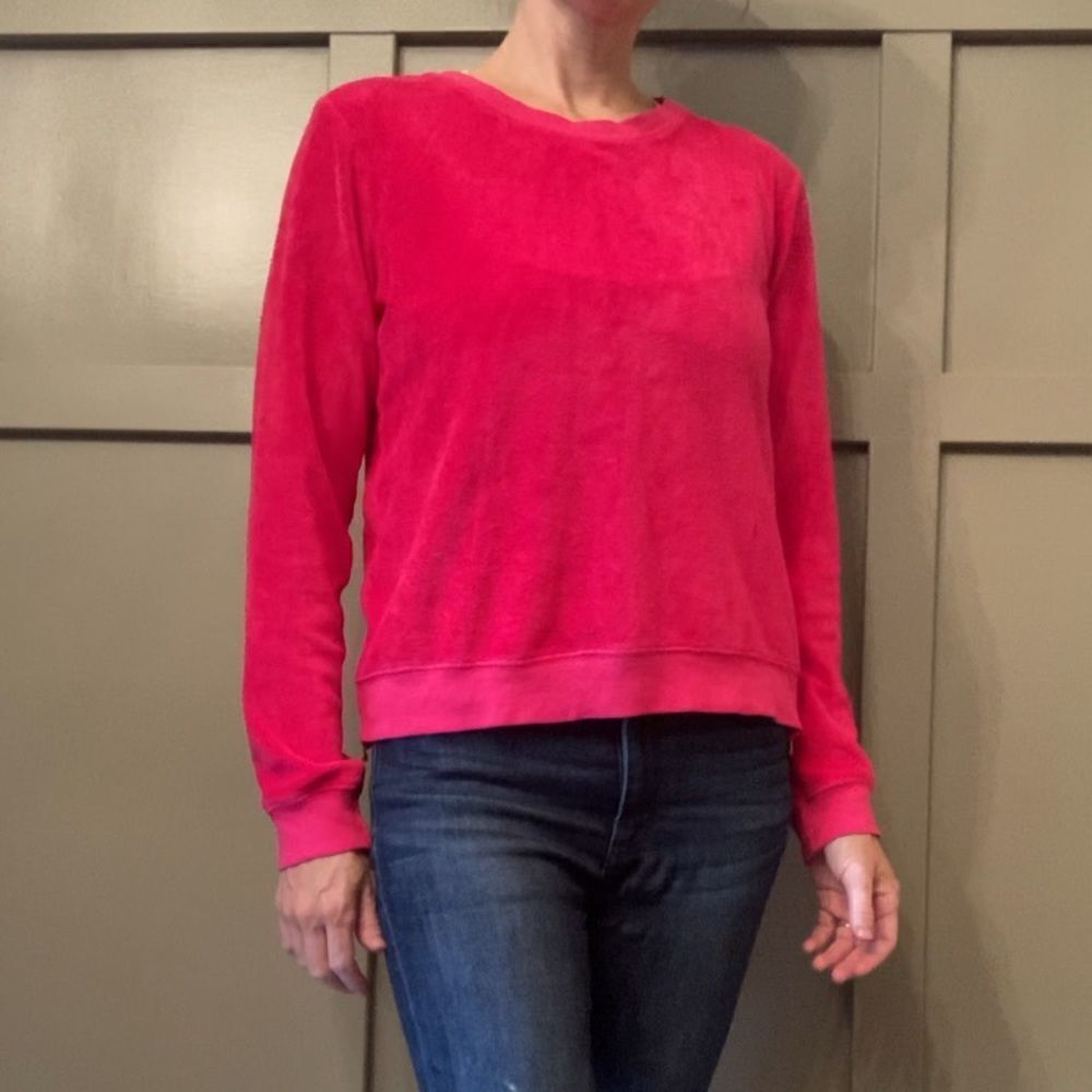 𝅺SUNDRY Hot Pink Velour Side Zip Crewneck Pullover Sweatshirt Size Small